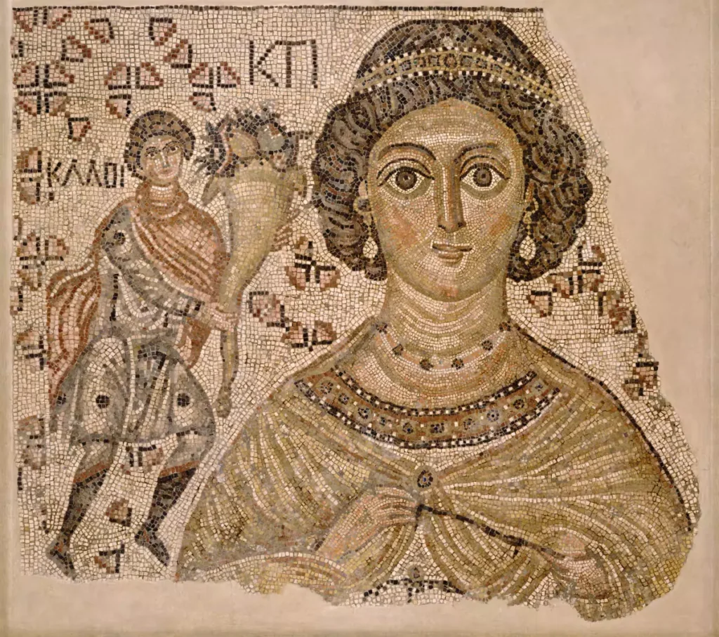 Byzantine mosaic, Floor Mosaic with a Personification of Ktisis, 500–550, Marble and glass, Metropolitan Museum of Art, New York