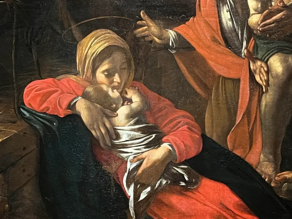 Caravaggio, detail of The Adoration of the Shepherds (1609), Messina Regional Museum