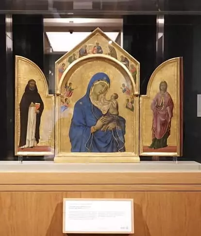 Duccio, The Virgin and Child with Saints Dominic and Aurea, (central section), c 1315