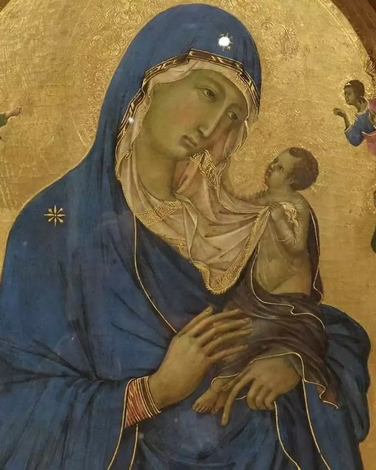 Duccio, The Virgin and Child with Saints Dominic and Aurea, (central section), c 1315