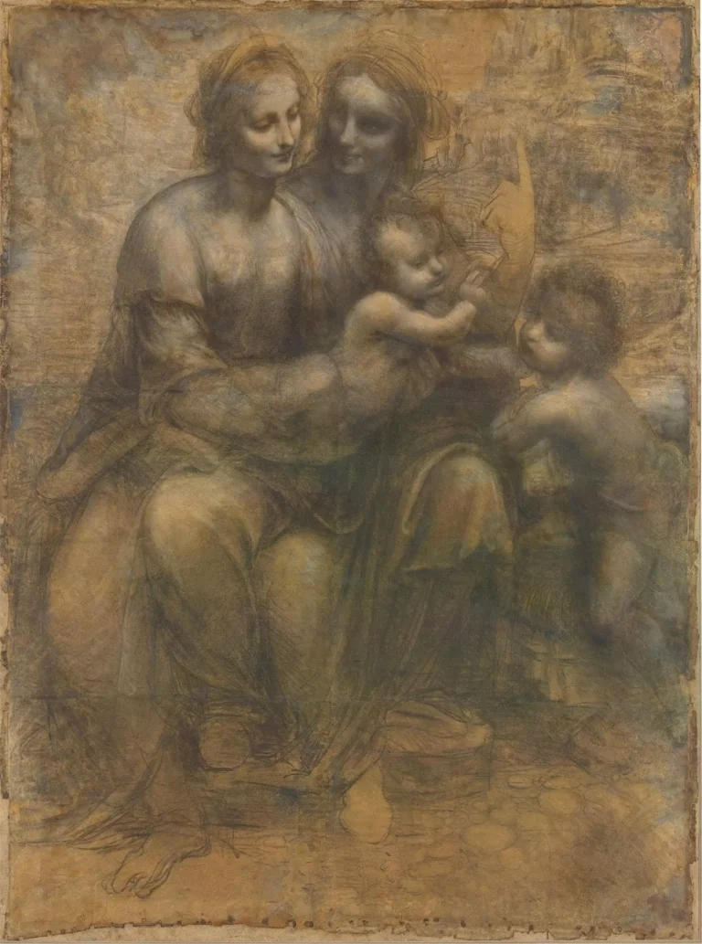 Leonardo da Vinci, Madonna and Child with Saint Anne and John the Baptist, 1499, Chalk, Charcoal on Paper