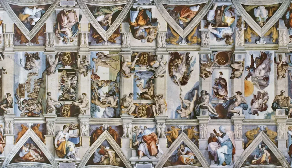 Sistine Chapel ceiling by Michelangelo Buonarroti, 1508-1512. Source: Wikimedia Commons.