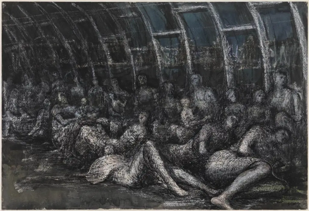 ‘Shelterers in the Tube‘ by Henry Moore, 1941. © Tate. CC-BY-NC-ND 3.0.