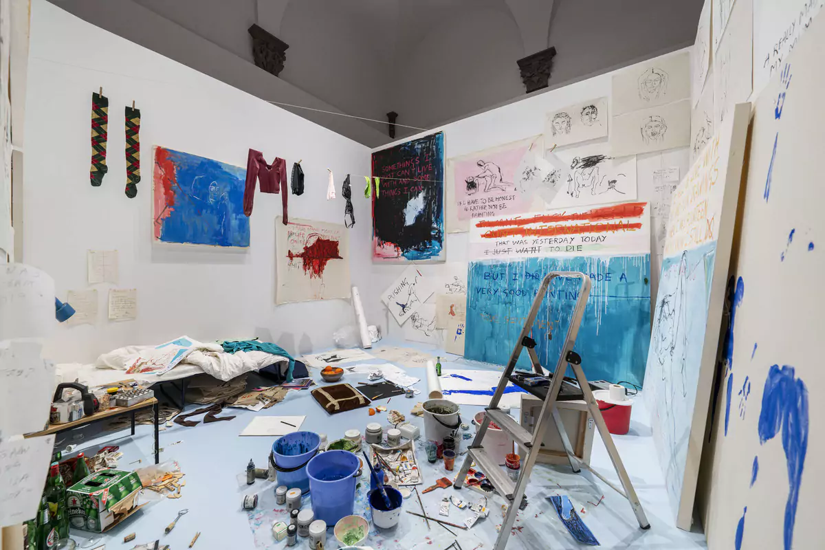 Tracey Emin's installation is Exorcism of the Last Painting I Ever Made (1996)