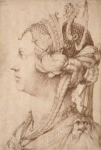 Jacopo Ligozzi, An ideal head of a woman with an elaborate headdress. Pen and brown ink, over traces of black chalk