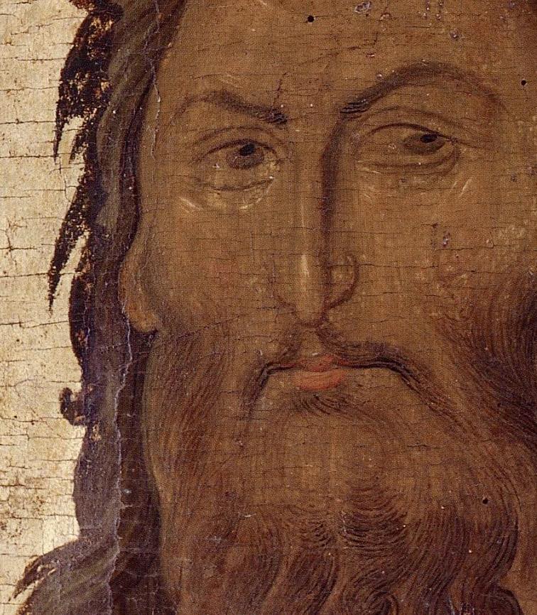 Byzantine Icon, Saint John the Baptist, from Hilandar Monastery, detail, 14th century, Egg tempera and gold leaf on wood panel