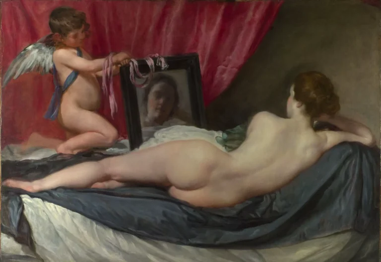 Diego Velazques, Rokeby Venus, c. 1647–1651. 122 cm × 177 cm (48 in × 70 in). National Gallery, London.